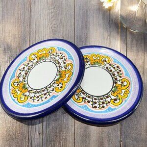 Mexican Pottery Talavera Round Dish Plate Hand Painted Mexico Puebla 4.5in Set 2